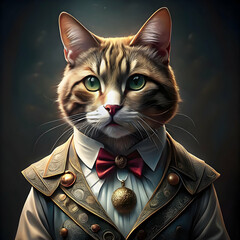 dressed cat dark background