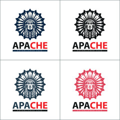 Apache indian aztec native american warrior tribes face head logo set silhouette template design