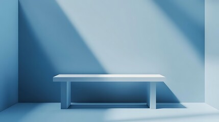 Minimalist White Table in a Blue Room with Sunlight