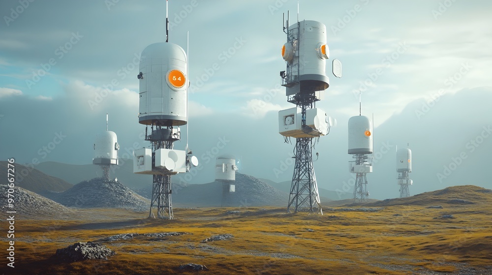 Poster Signal Towers Dotting Scenic Countryside for Wireless Coverage in Remote Areas