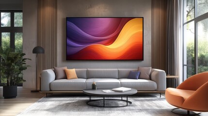 Modern Living Room Interior with Vibrant Abstract Artwork