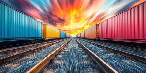 Obraz premium Vibrant Cargo Train With Shipping Containers