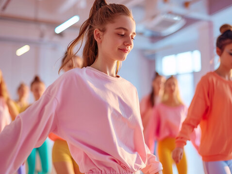 Photo of a multicultural group of dancers practicing together in a studio