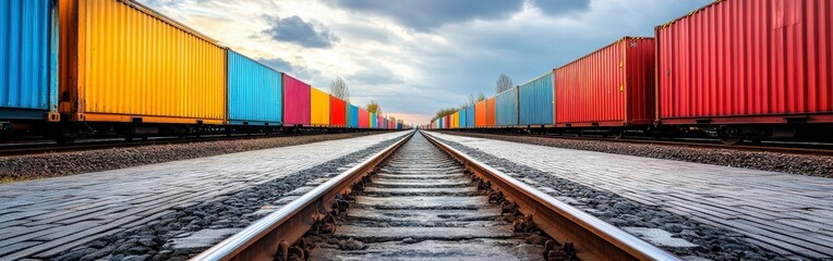 Obraz premium Vibrant Cargo Train With Shipping Containers