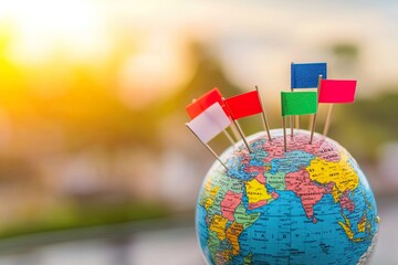 Globe with flags representing different countries.