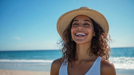 The Happy Woman at Beach