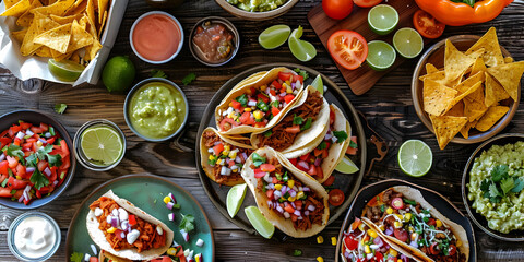 Delicious Taco Tuesday Feast Photo - Tacos, Guacamole, Salsa, and Lime