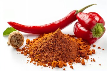 A fresh Paprika spice and Paprika spice Power isolated on white