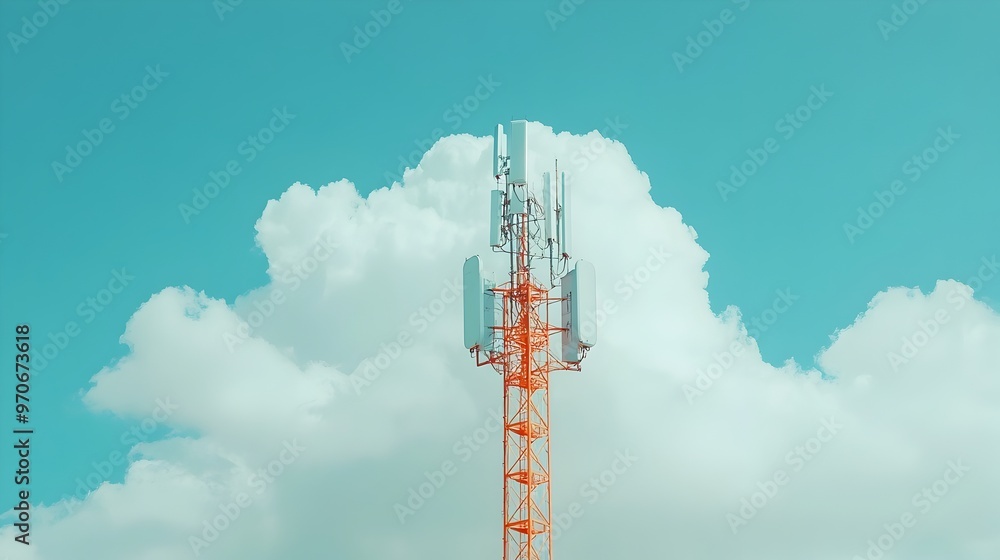 Poster Towering Telecom Signal Structure Against Cloudy Backdrop