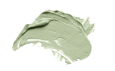 Cosmetic mud mask smear isolated on white background. Top view, closeup texture of blue facial clay, copy space