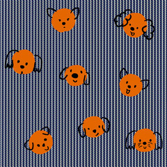  dogs on stripes jeans seamless pattern.  cute  doodle face dogs  wallpaper .