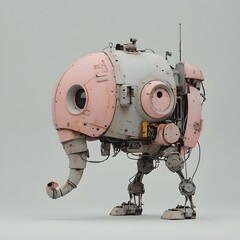 Naklejka premium Vintage Inspired Robotic Elephant Sculpture Featuring Pastel Accents