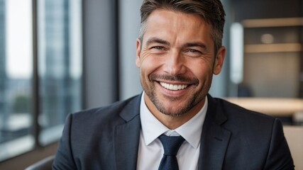 Naklejka premium 笑顔が輝くハンサムなCEOがリーダーとしての成功を象徴するポートレート。生成AI