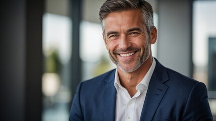 Fototapeta premium プロフェッショナルな笑顔を持つハンサムなCEOのポートレートが醸し出す自信。生成AI