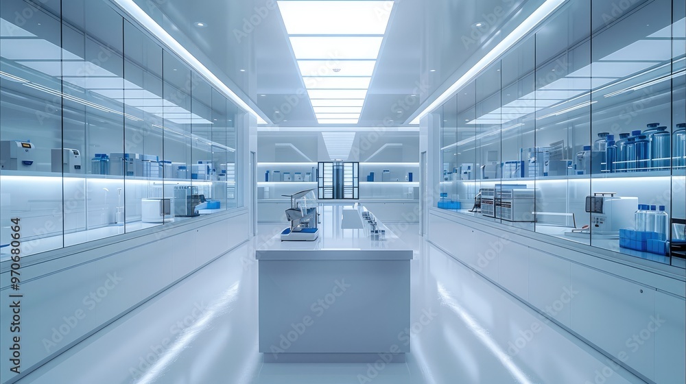 Poster a sleek, modern laboratory with advanced equipment and clean lines. generative ai.
