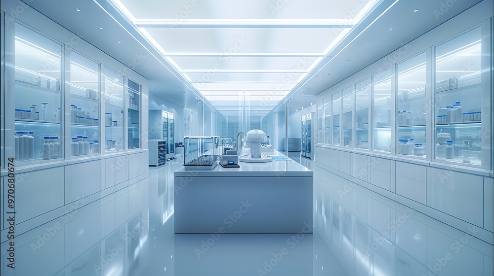 Poster a sleek, modern laboratory with advanced equipment and clean lines. generative ai.