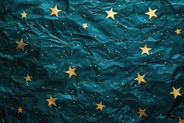 Dark green and gold star foil paper texture closeup