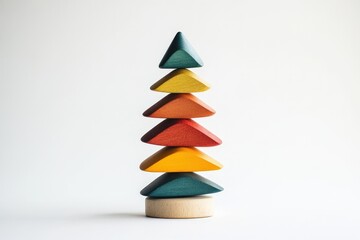 Sapin empilé en bois avec sections colorées géométriques