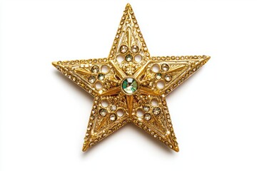 Fototapeta premium Golden Christmas star jewels sticker on white background.