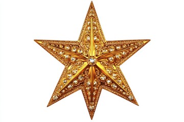 Golden Christmas star jewels sticker on white background.