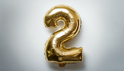 A shiny gold balloon in the shape of the number two decoration ideas for party 
