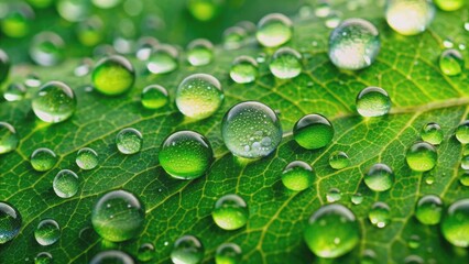 Water drops glistening on vibrant green leaf, nature, dew, rain, freshness, macro, close-up, plant, moisture, beauty