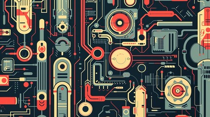 Obraz premium Retro tech pattern wallpaper