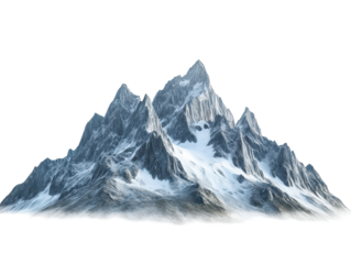 Rocky mountain with snow, on transparent background.