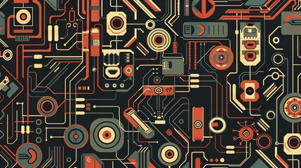 Retro tech pattern wallpaper