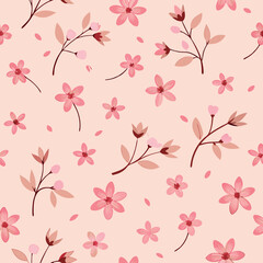Adobe Illustrator Artwork pattern of cherry blossoms, using small, delicate flowers with minimal lines.