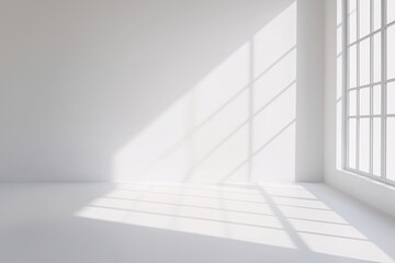 Obraz premium White tile, bright sunlight, minimalistic, blank, front view, template, product space, empty background, white room