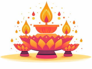 Flat Diwali Lantern and Floating Rangoli Elements with Glowing Accents Isolated on White Background - Festive Vector Art for Diwali Celebrations
