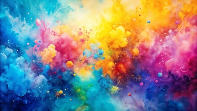 A vibrant, abstract background with splashes of watercolor in shades of blue, pink, and yellow, blending together smoothly with soft gradients and subtle texture