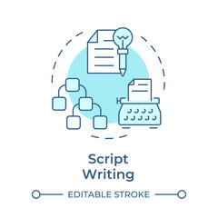 Script writing multi color concept icon. Storyboard, storytelling. Cinematography, screenwriting. Round shape line illustration. Abstract idea. Graphic design. Easy to use in infographic