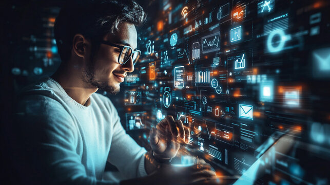 Developing programmer, software developer coding computer code on laptop computer. Digital software development. Website and mobile app design and coding technologies.
