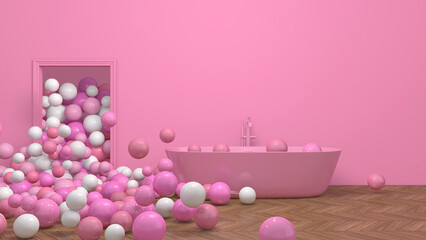 Colorful balloons flying in the room. 3D illustration, 3D rendering	
