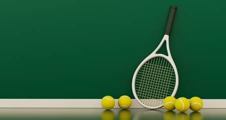 tennis racket and ball 3D computer generated image with copy space
