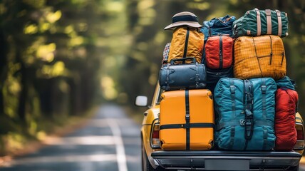 Car packed with luggage and travel gear, Road trip, prepared and organized