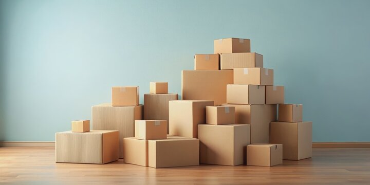 Collection of box packages stacked in a whimsical arrangement, storage, organization, packaging, containers, decorative