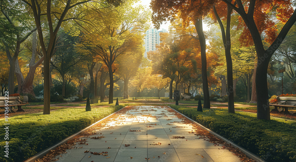 Poster a square inside the park. generative ai.