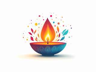 Flat Abstract Diwali Diya with Holographic Patterns - Digital Art Banner Capturing Festive Atmosphere & Cultural Heritage
