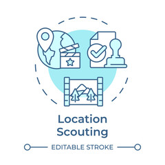 Location scouting multi color concept icon. Film production, nature environment. Round shape line illustration. Abstract idea. Graphic design. Easy to use in infographic, presentation