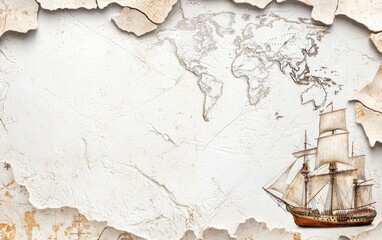 Fototapeta premium A historical collage of explorers and their ships, featuring engraved maps and navigational tools