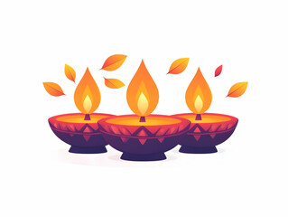 Flat Vector Illustration of Diwali Diya and Toran Isolated on White Background, Symbolizing Cultural Unity and Festivity for Celebratory Themes