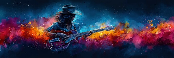 Fototapeta premium Guitarist in a Cosmic Landscape
