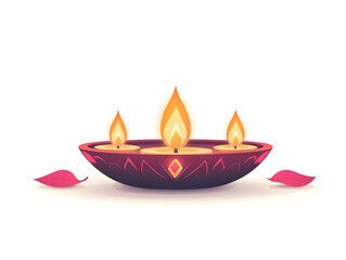 Minimalist Flat Diwali Thali Design with Floating Diya and Lantern Isolated on White Background - Abstract Vector Celebrating Cultural Festivities