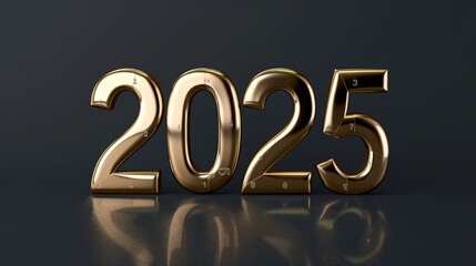 "2025" rendered in large, glossy gold numbers on a matte black solid background, creating a high-contrast and luxurious appearance.