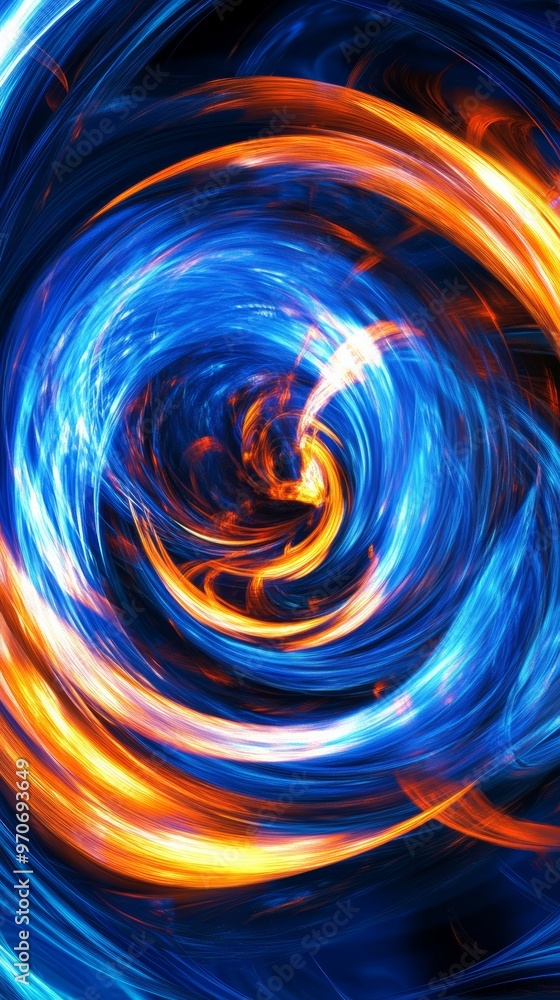 Wall mural vibrant blue and orange light swirl, abstract