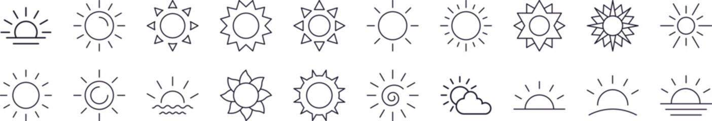 Sun Outline Style Icons for Design, Cards, Apps, Social Networks