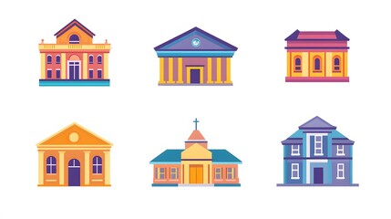 Fototapeta premium Six Colorful Buildings with Different Architectural Styles